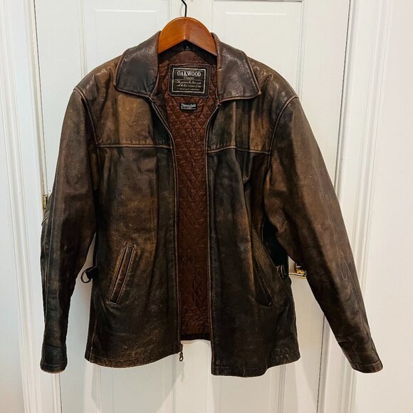 Vintage Distressed Oakwood Classic Leather Jacket Men's Large Johnny Depp Style - Picture 1 of 16